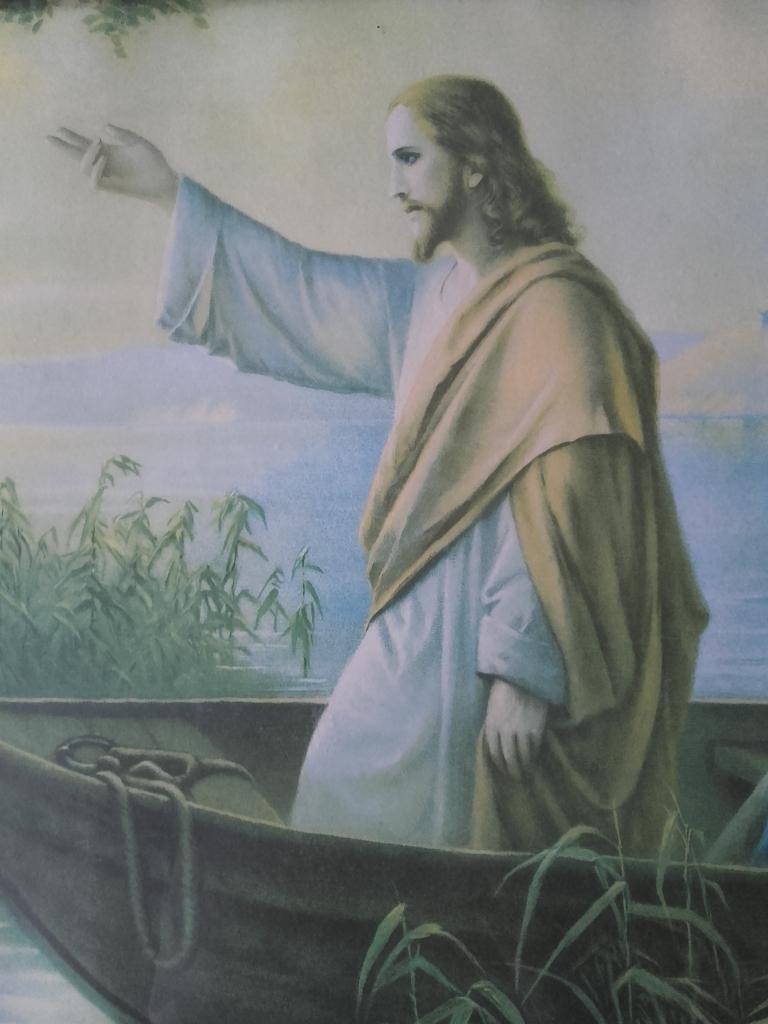 Mooie grote antieke ingelijste religieuze prent uit Italië., Ophalen