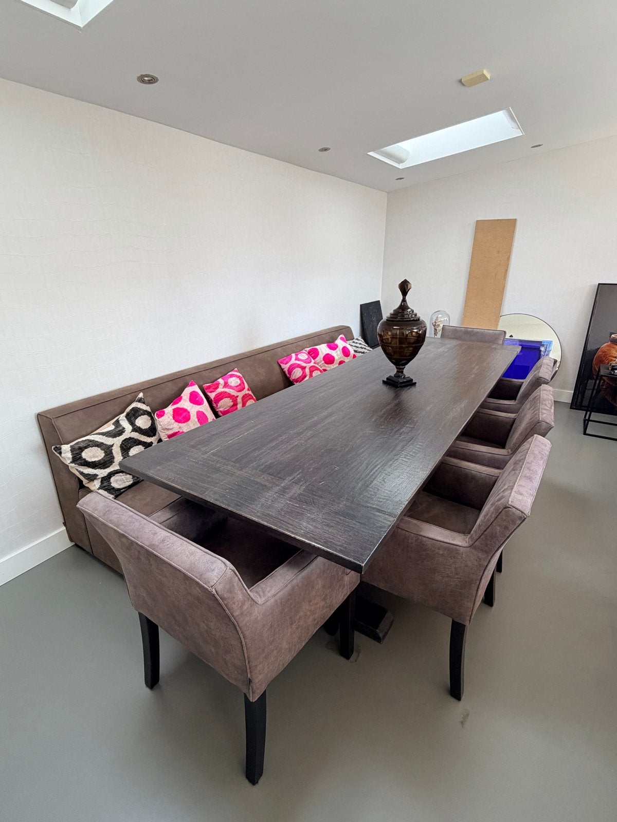 Grote eettafel met bank en stoelen - Keyser en Co, Ophalen, Gebruikt, 200 cm of meer, 50 tot 100 cm