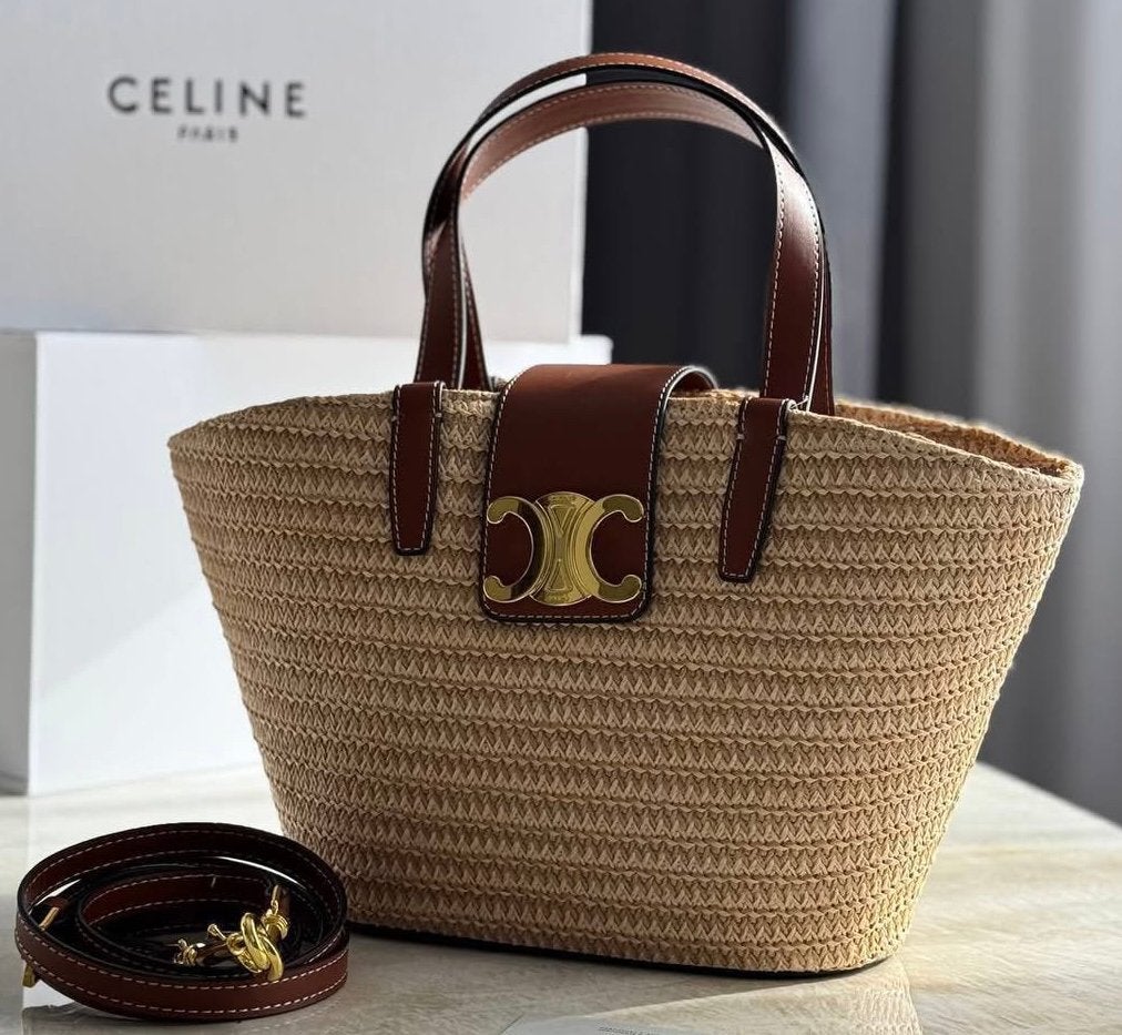 Céline Triomphe rieten stijl tas, Ophalen of Verzenden, Zo goed als nieuw, Beige, Handtas