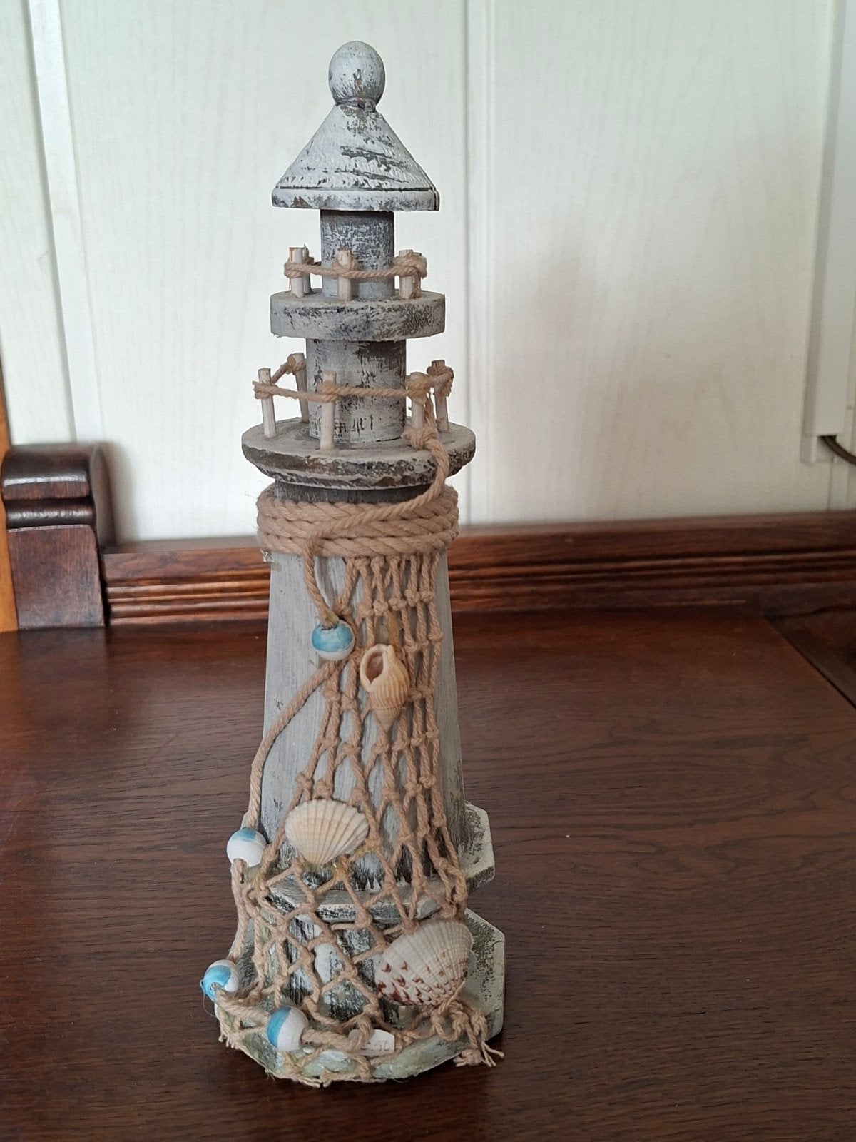 houten vuurtoren. 35 cm., Blauw, Zo goed als nieuw, Hout, 35 cm
