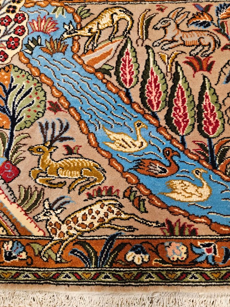 Vintage handgeknoopt perzisch tapijt tabriz met zijde 50x77, Info@SlatsAntiek.nl, Tweedehands, 50 tot 100 cm, Perzisch