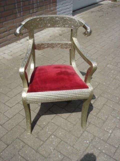 Anglo-Indian Regency style ram's head wedding chair, Ophalen, Gebruikt, Stof, Eén