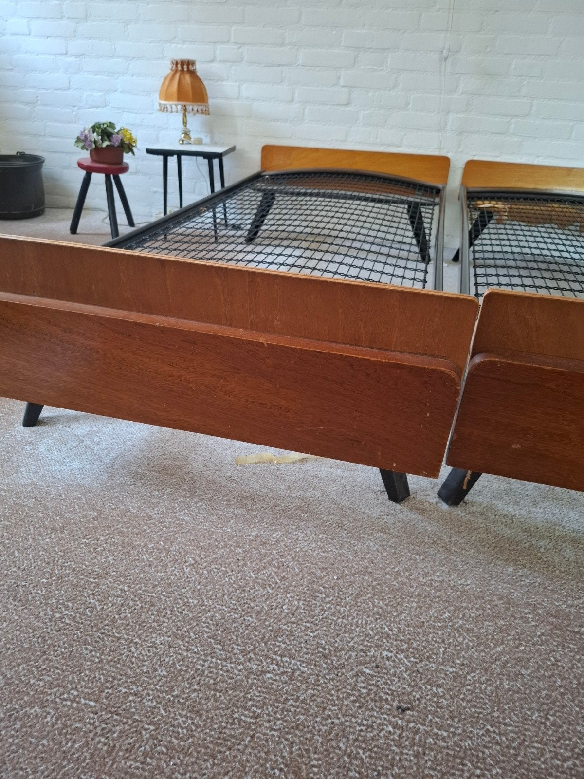 2 Recamier eenpersoonsbedden jaren '50 - 80x190 cm, Huis en Inrichting, Slaapkamer | Bedden, Ophalen, Gebruikt, Eenpersoons, Hout
