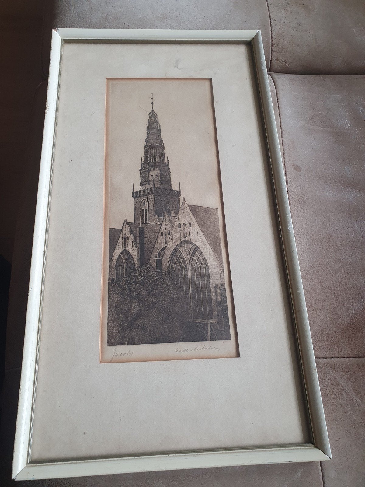 Ets Oude kerkstoren Amsterdam Jan Jacobs (1944–1979), Antiek en Kunst, Ophalen