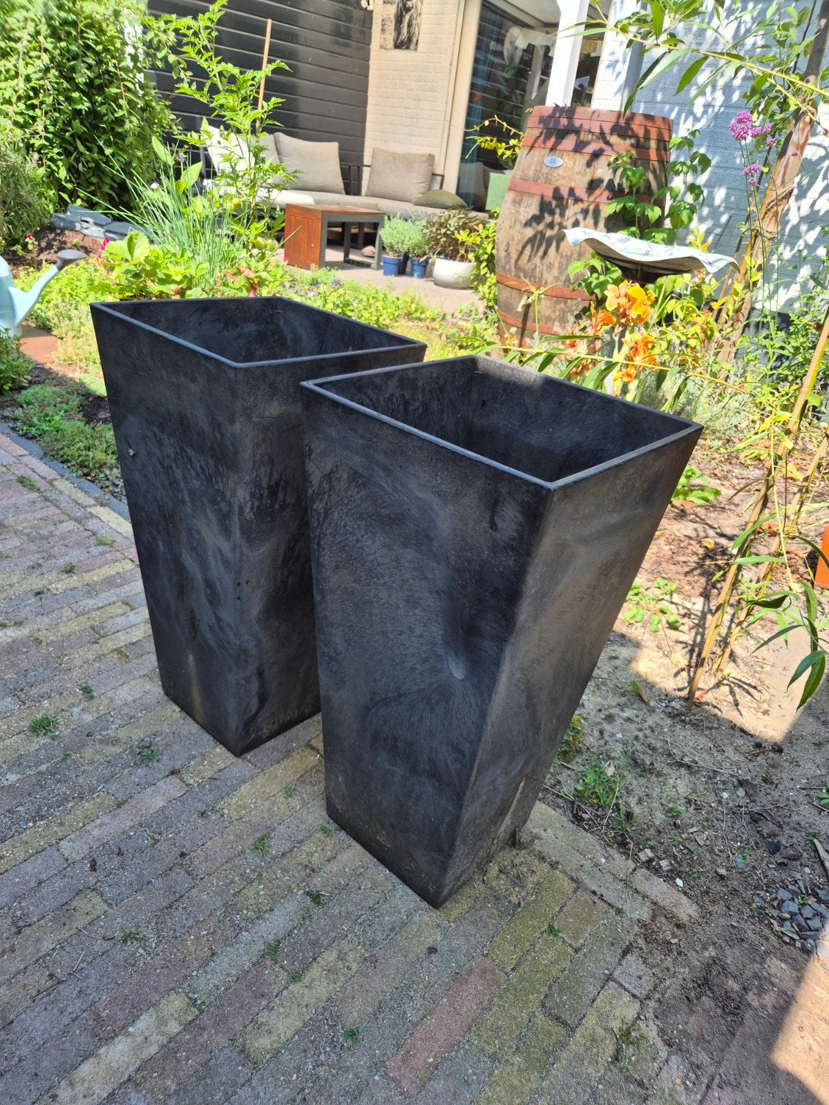 Grote kunststof bloempotten, antraciet, ca. 1m hoog, Tuin en Terras, Bloembakken en Plantenbakken, Ophalen, Kunststof, Gebruikt