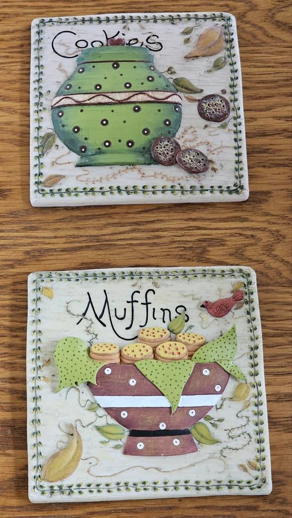 Vintage 3D Tegels Muffins & Cookies - Handgemaakt, Antiek en Kunst, Antiek | Wandborden en Tegels, Ophalen of Verzenden