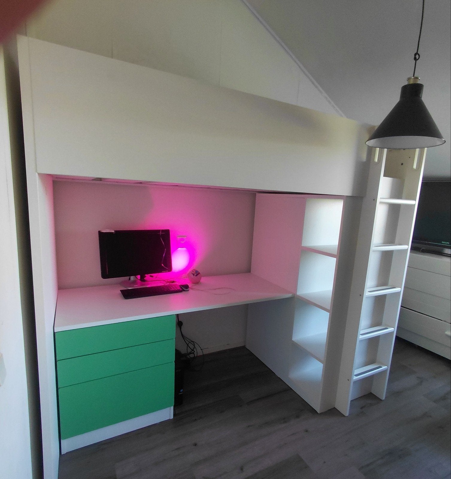 IKEA Hoogslaper met bureau en opbergruimte, Ophalen, Gebruikt, Eenpersoons, 200 cm