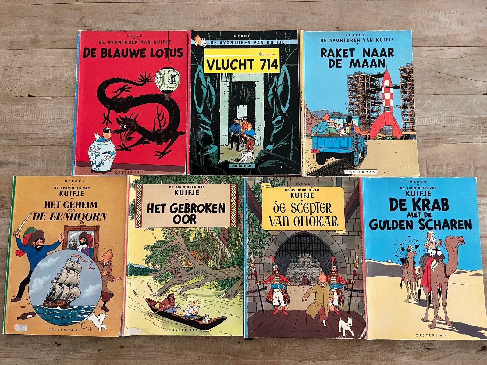 7 stripboeken - De Avonturen van Kuifje, Meerdere stripboeken, Ophalen of Verzenden, Gelezen