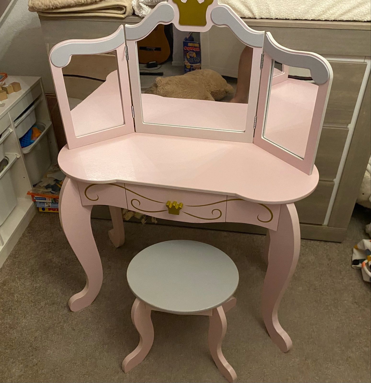 Roze prinsessen kaptafel met krukje, Ophalen, Gebruikt, Tafel(s) en Stoel(en)