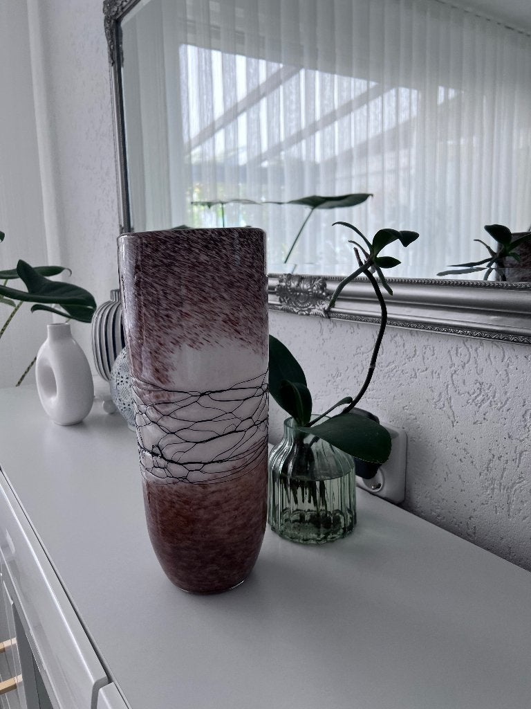 Handgemaakte glazen vaas, Ophalen of Verzenden, Handgemaakt, Bruin, Glas