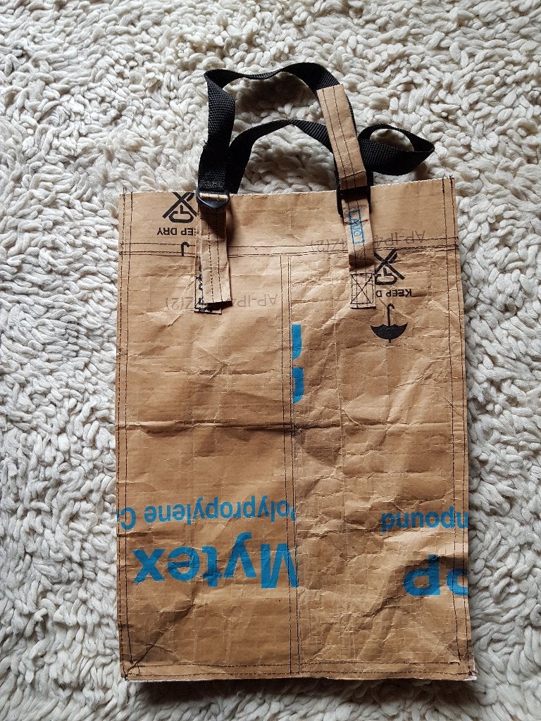 Geplastificeerde papieren tas, met handvat, Ophalen of Verzenden, Gebruikt, Beige, Handtas