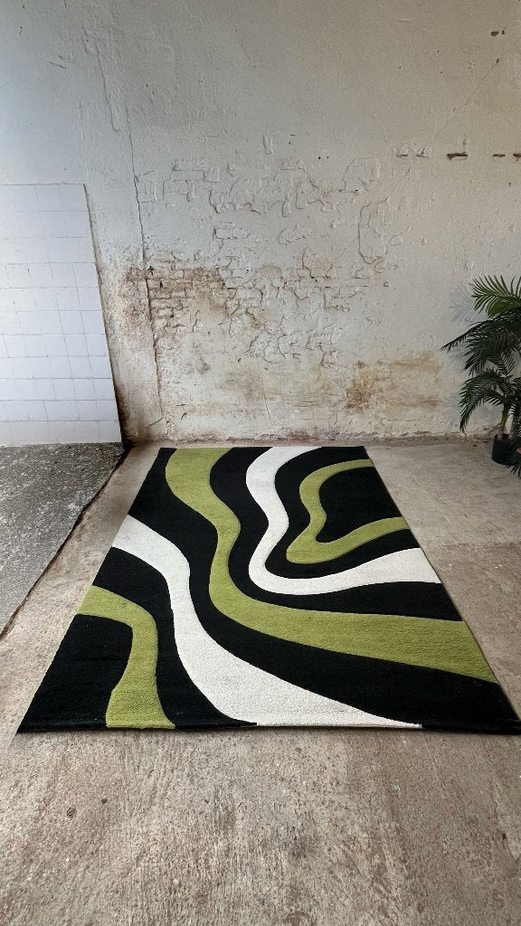 Retro swirl vloerkleed tapijt groen wit zwart 230 x 160 cm, Ophalen, Gebruikt, -, -