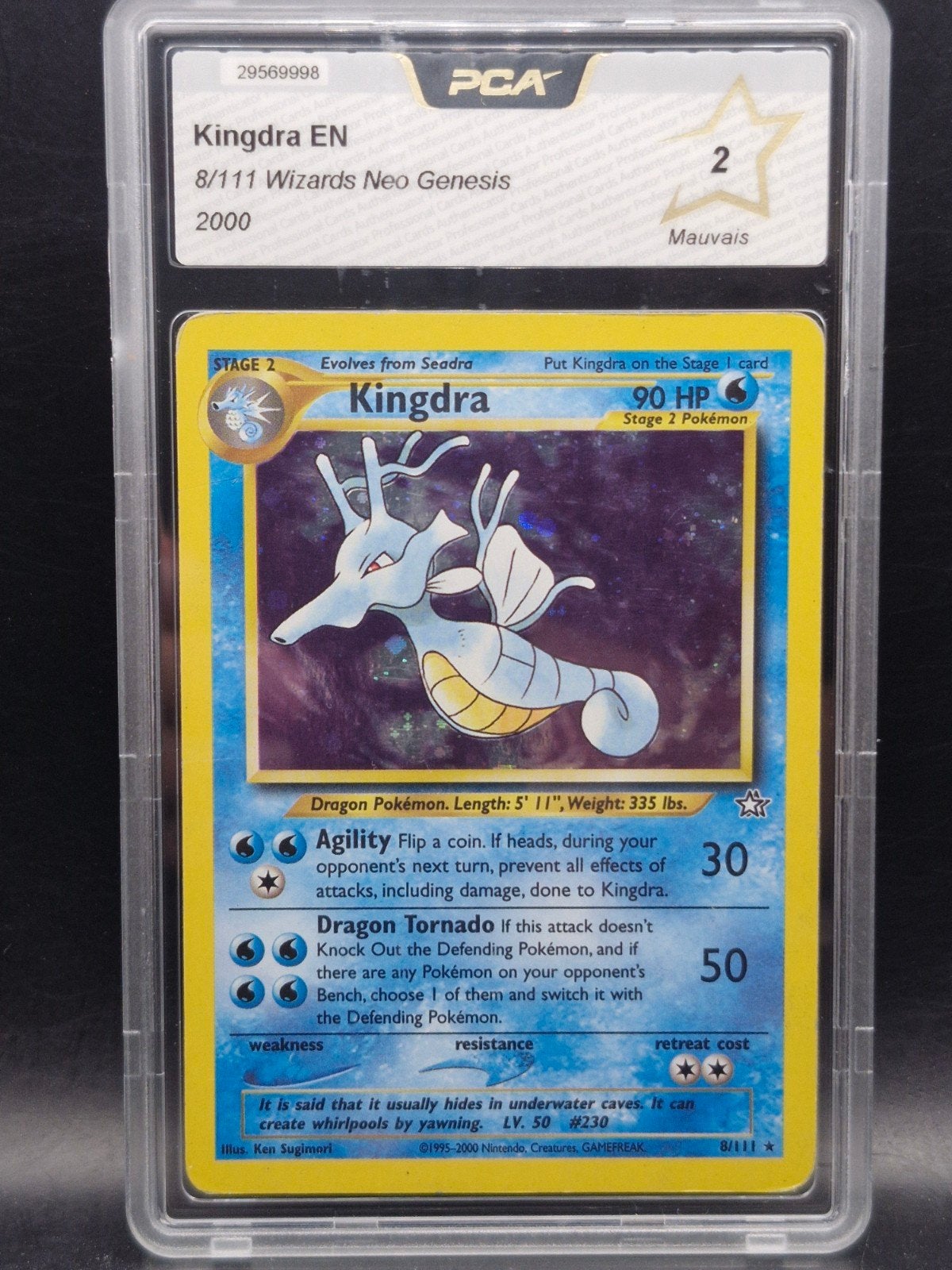 kingdra 2000 wizards neo genesis holo #8 PCA 2, Hobby en Vrije tijd, Verzenden, Zo goed als nieuw, Losse kaart