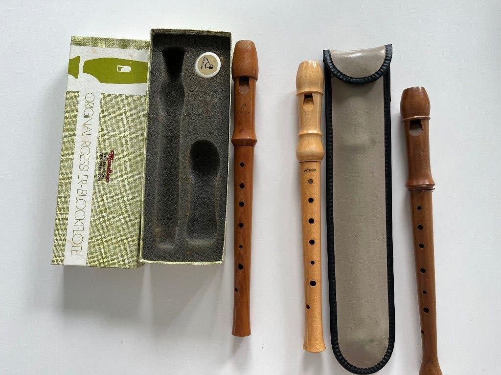 3 houten blokfluiten, Ophalen of Verzenden, Gebruikt, Tenor, Met koffer, hoes of etui