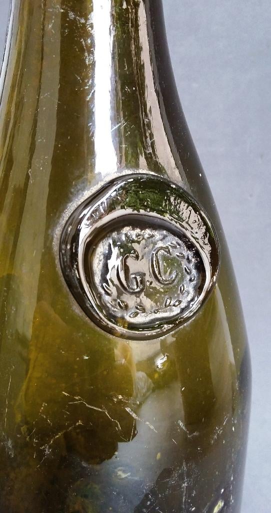 Om 1775-1800 Groene Wijnfles GLASZEGEL Wijn Fles Bodemvondst, Ophalen of Verzenden
