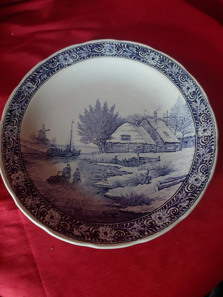 Delfst blauw wandbord 39 cm Boch, Antiek en Kunst, Ophalen of Verzenden
