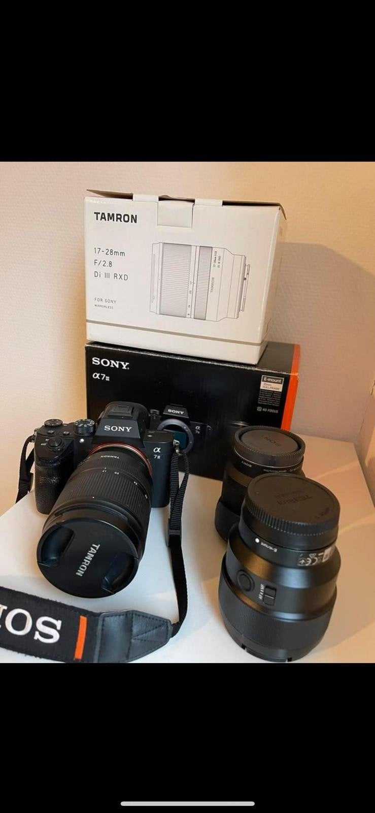 Sony A7 III met Tamron 17-28mm en Sony FE 85mm F1.8, Sony E-mount, Beschermhoes/tas, Zo goed als nieuw, Tamron