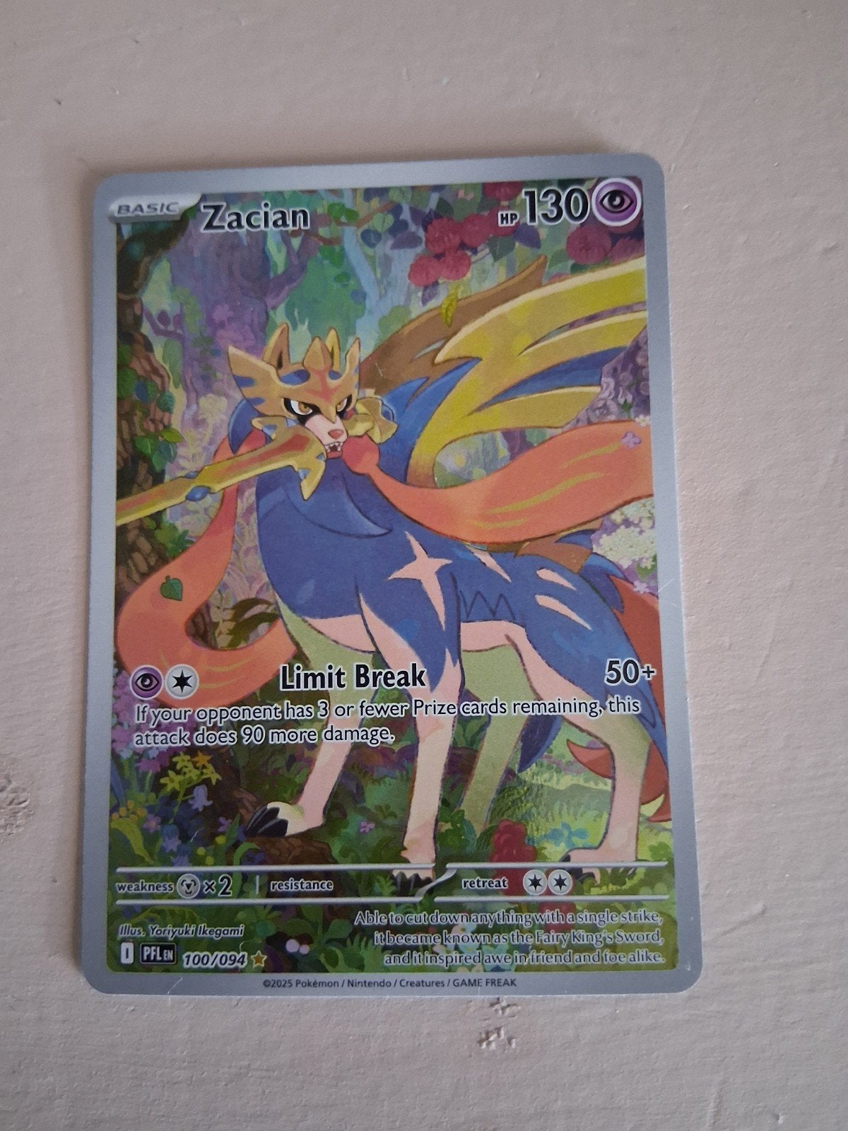 Zacian V Full Art Pokémon Kaart (100/094) - Echt, Verzenden, Zo goed als nieuw, Losse kaart, Foil