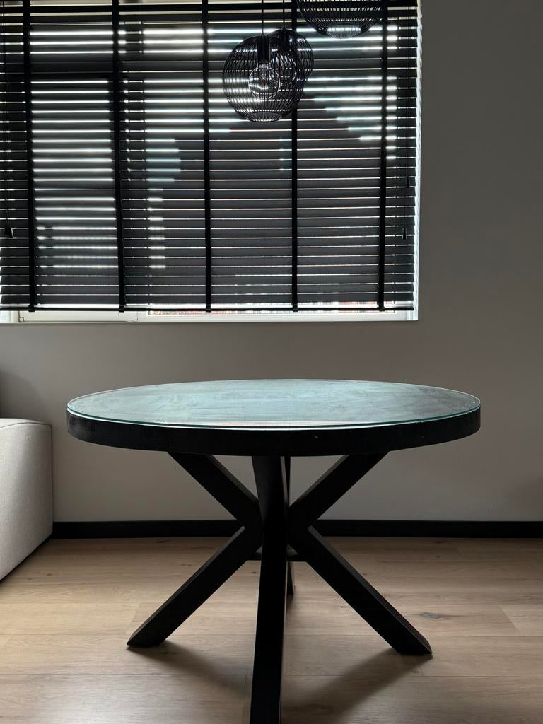 Mangohout zwart eetkamer tafel rond 120 cm, Huis en Inrichting, Tafels | Eettafels, Ophalen, Zo goed als nieuw, Rond, 100 tot 150 cm