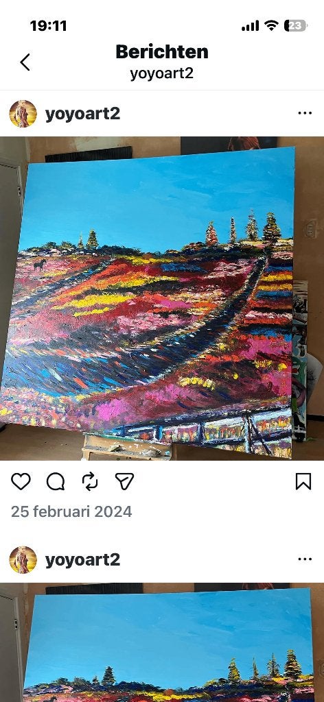 Fraai canvas in de stijl van de ploeg, Acrylverf, Met textuur, Overige materialen, Landschap