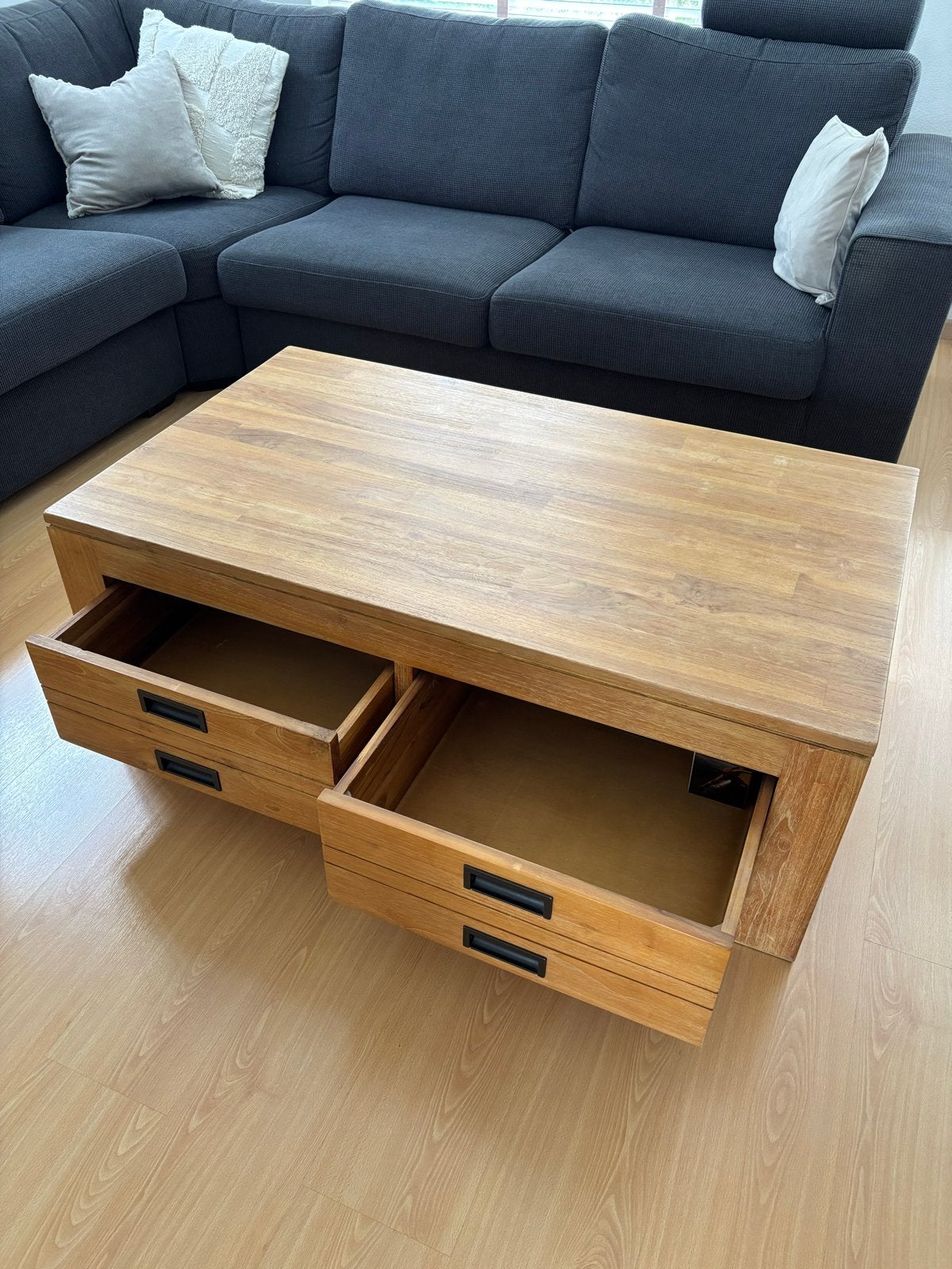 Robuuste Teakhouten Salontafel met Lades, Ophalen, 50 tot 100 cm, 100 tot 150 cm, Teakhout