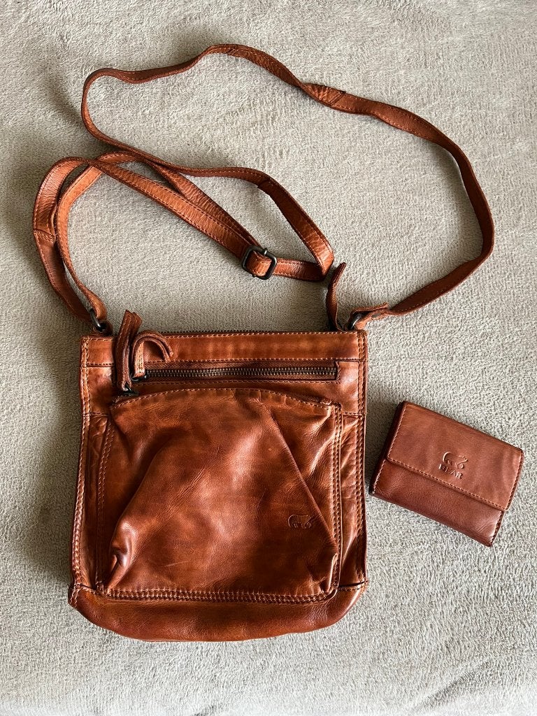 BEAR Design dames tas en portmonnee Cognac leer Davita Jolie, Ophalen of Verzenden, Zo goed als nieuw, Overige kleuren, Handtas