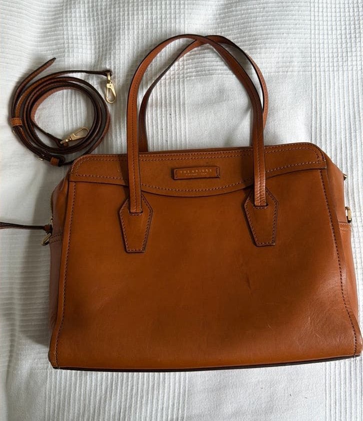 The Bridge Firenze leren laptoptas — cognac, goede staat, Sieraden, Tassen en Uiterlijk, Tassen | Schoudertassen, Bruin, Ophalen of Verzenden