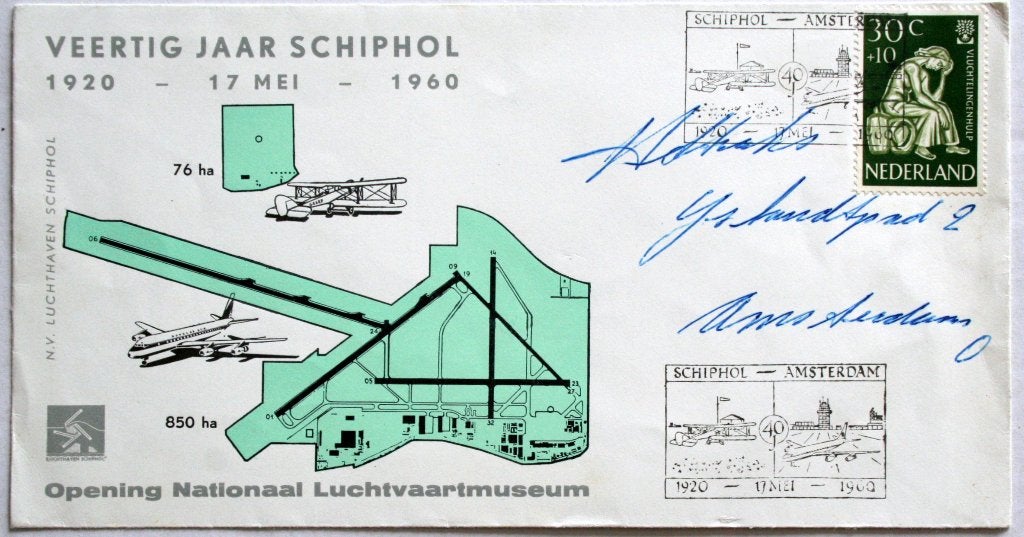 40 jaar Schiphol 1920 - 1960, Postzegels en Munten, Ophalen of Verzenden, Envelop