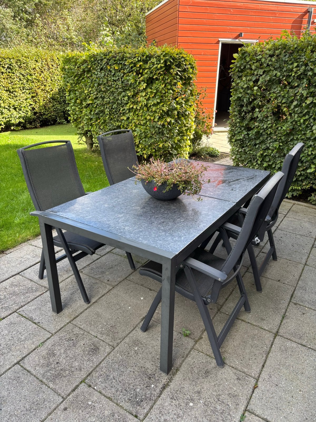 Tuinset met 4 stoelen en tafel, Ophalen, 4 zitplaatsen, Gebruikt, Eettafel