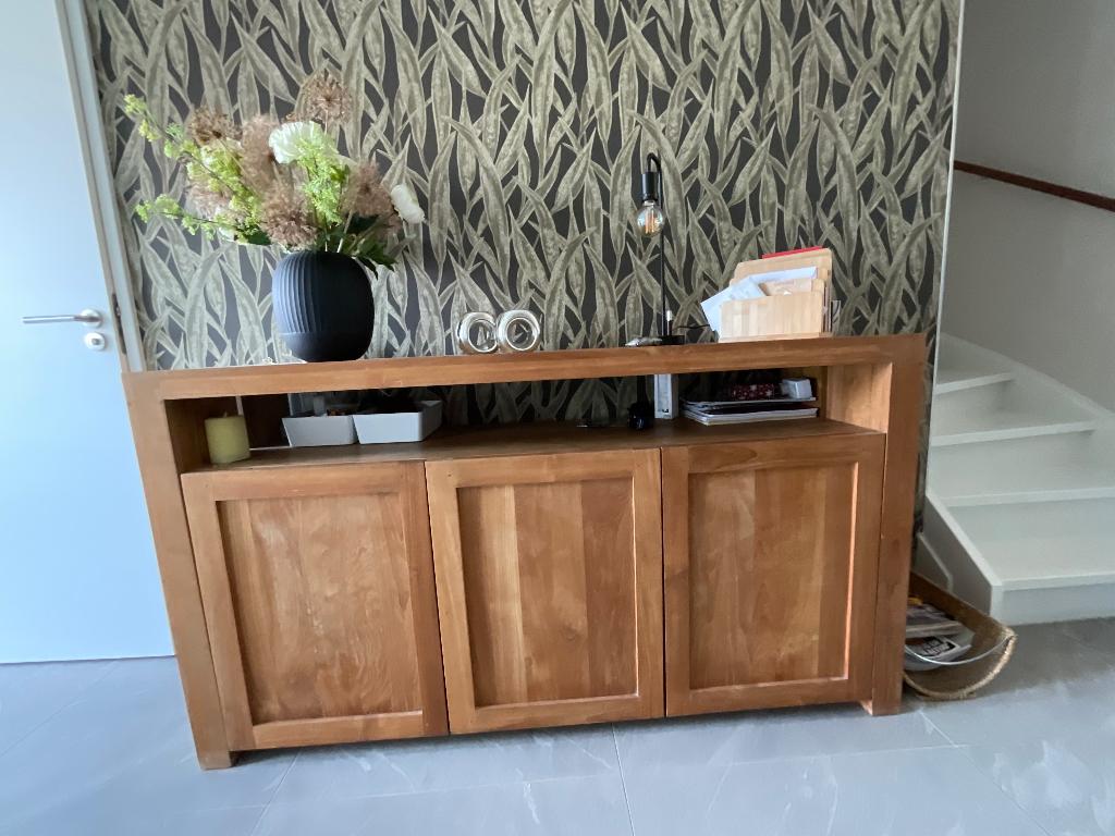 Dressoir Double 3 deurs massief teak, Ophalen, Met plank(en), 150 tot 200 cm, Teakhout