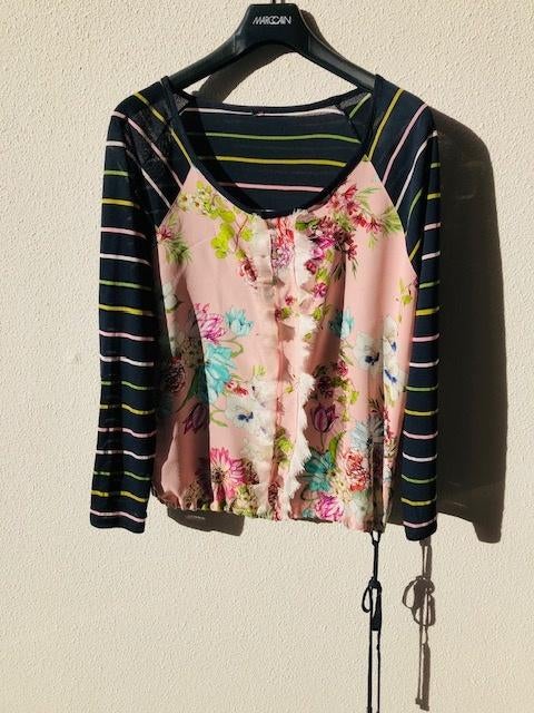 Marccain zijde rose/blauwe blouse mt. 5, Kleding | Dames, Overige kleuren, Verzenden, Maat 42/44 (L), Zo goed als nieuw