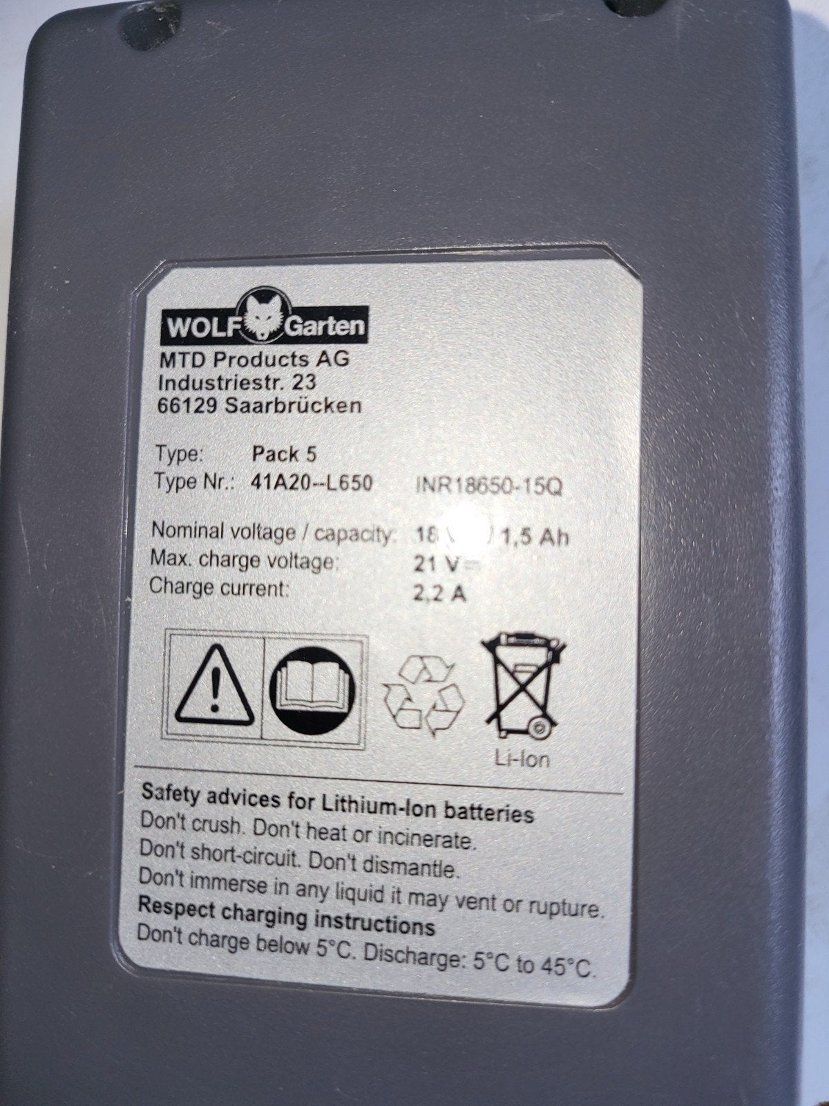 Wolf Garten Kantenmaaier Accu Pack 5 18V 1.5Ah Li-Ion, Ophalen of Verzenden