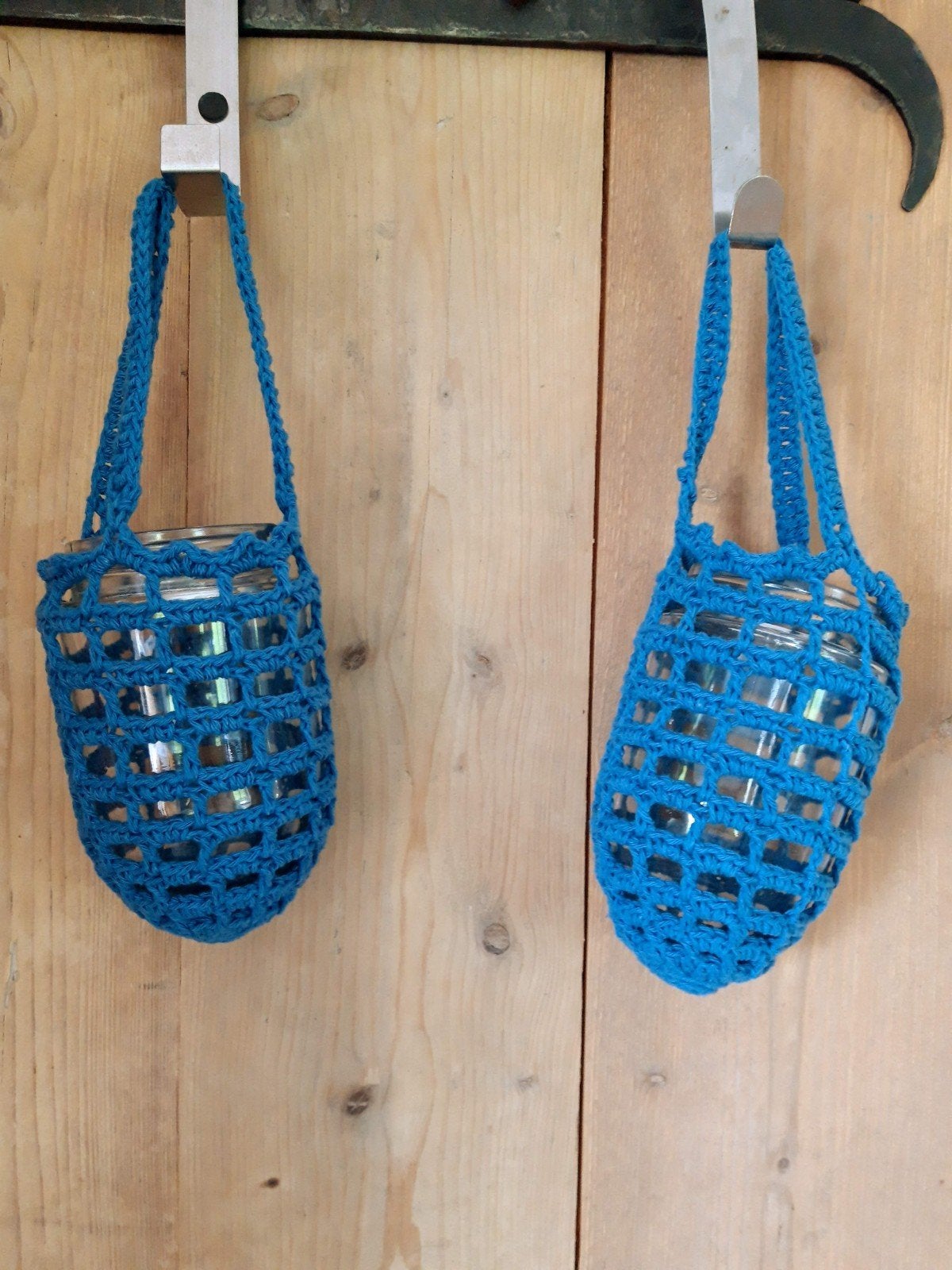 Hanger van glas met haakwerk erom heen. Vetplant hanger, Ophalen of Verzenden, Zo goed als nieuw