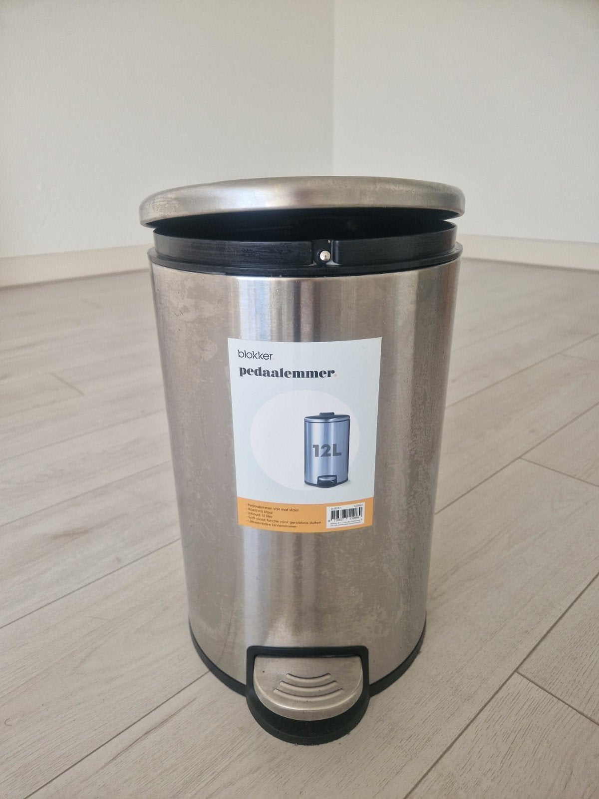 Blokker Pedaalemmer 12L - RVS, Ophalen, Met pedaal, Zo goed als nieuw, Rvs