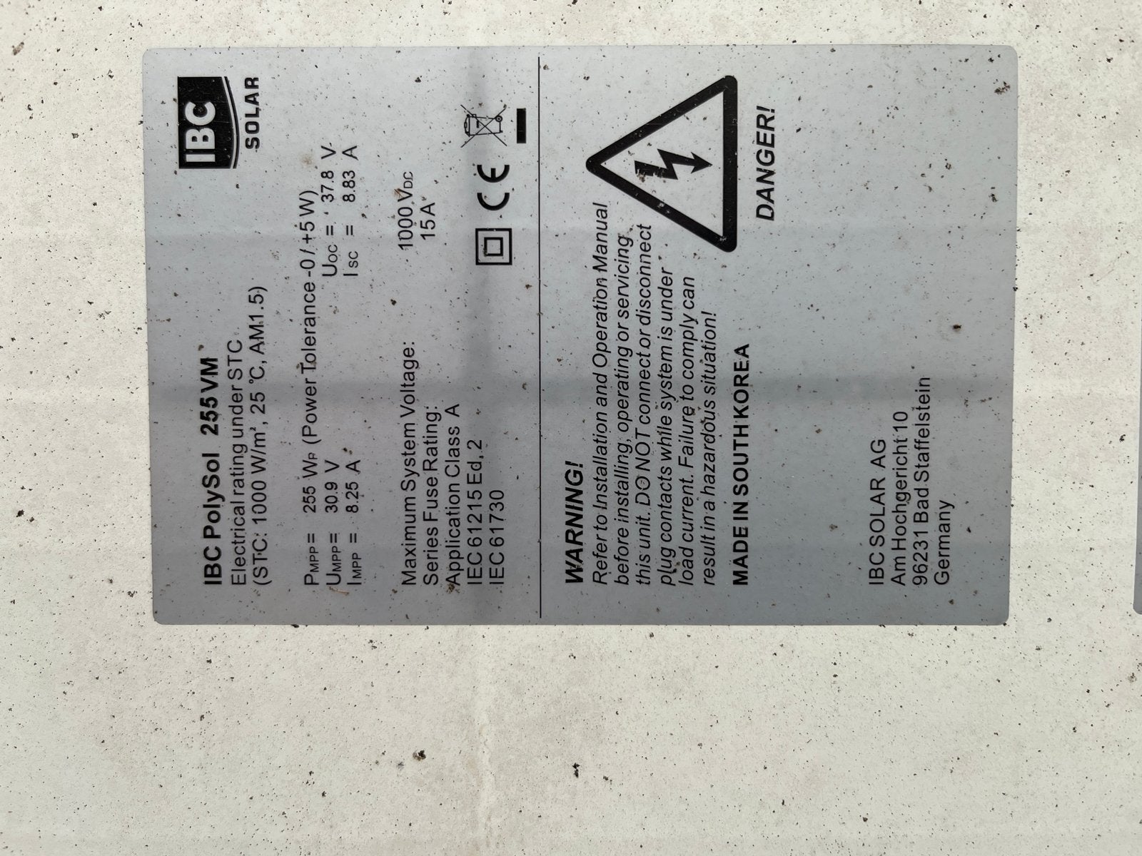 4 stuks IBC PolySol 255VM Zonnepaneel - 255 Wp, Ophalen, Gebruikt