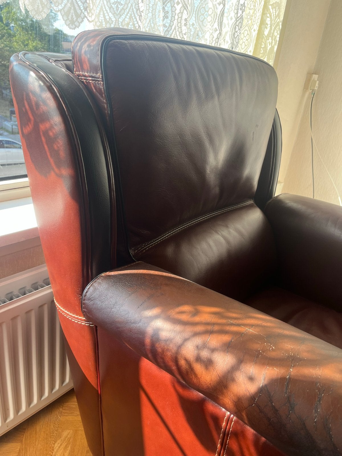 Comfortabele leren fauteuil - Bruin, Ophalen, Gebruikt, Leer, 75 tot 100 cm
