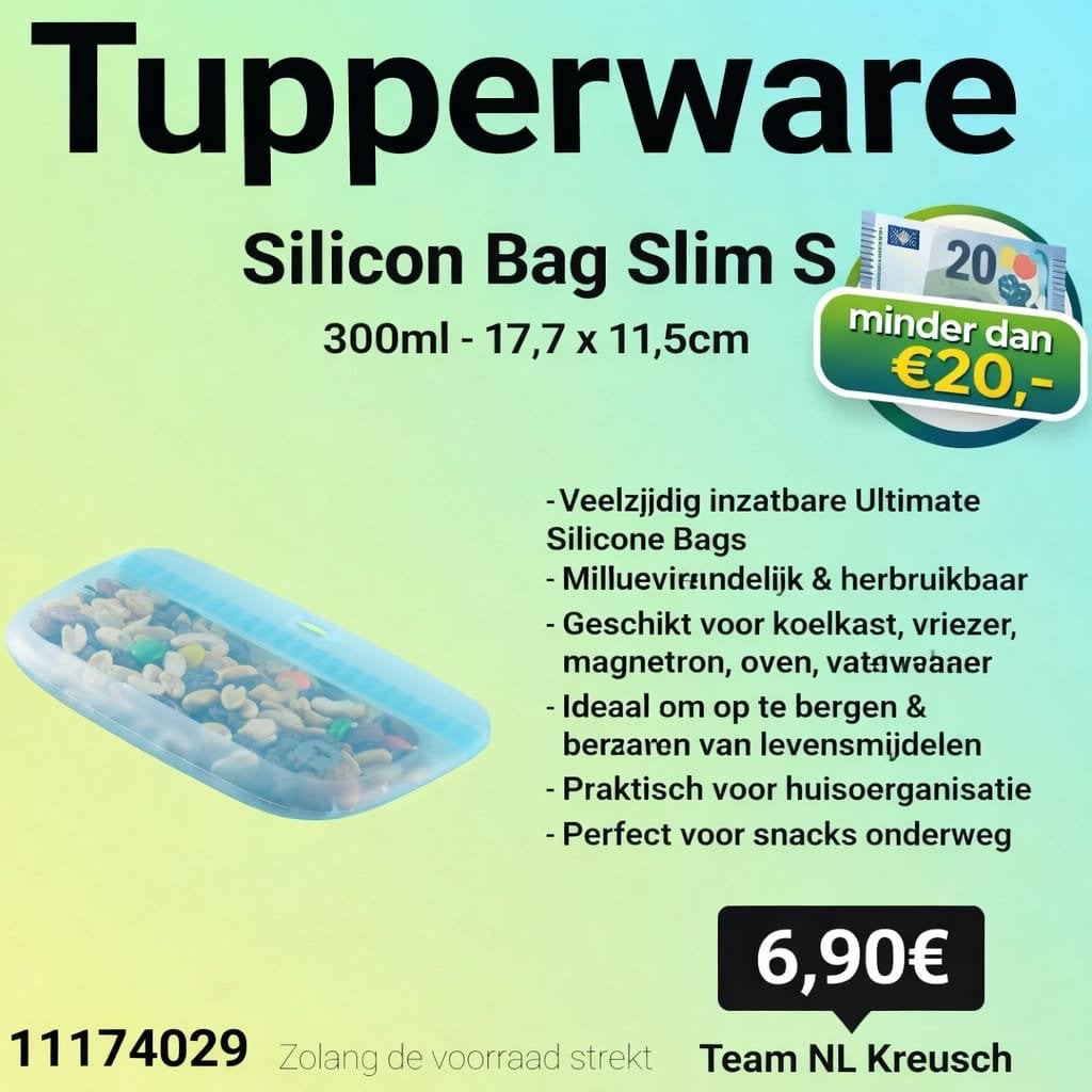Siliconen Slim Bag S – 300 ml  Herbruikbare Opbergzak, Bewaardoos, Blauw, Nieuw, Ophalen of Verzenden