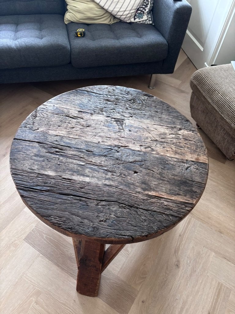 Solid Rustic Wooden Coffee Table, Ophalen, Gebruikt, 50 tot 100 cm, Rond