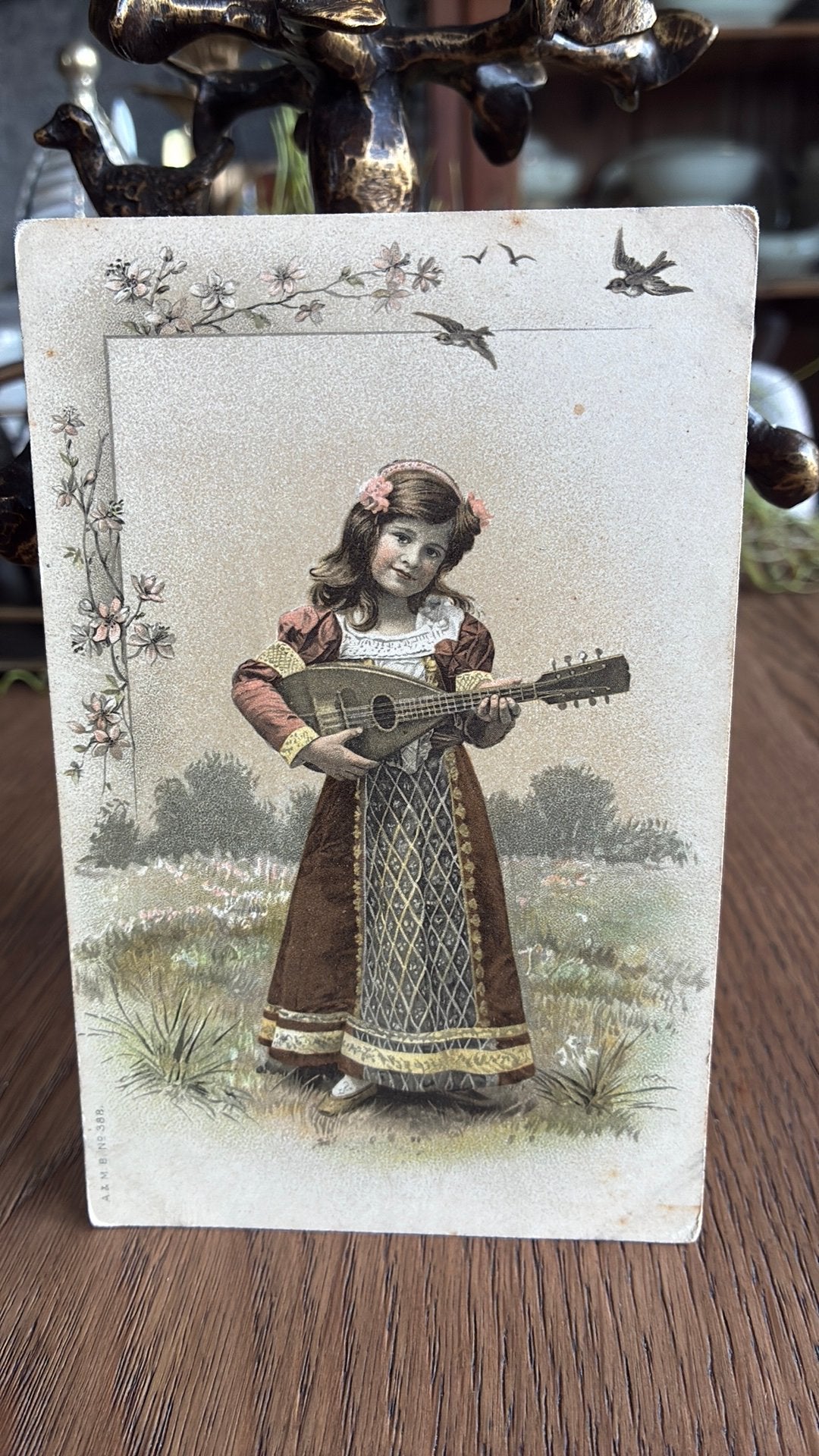 Mooie kaart. Meisje bespeelt mandoline?, Ophalen of Verzenden, Voor 1920, Kinderen