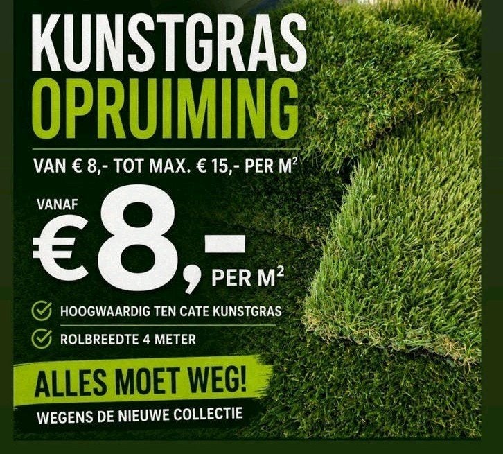 OPRUIMING KUNSTGRAS VOOR UW TUIN, Tuin en Terras, Gras en Kunstgras, Ophalen, Kunstgras, 20 m² of meer, Nieuw