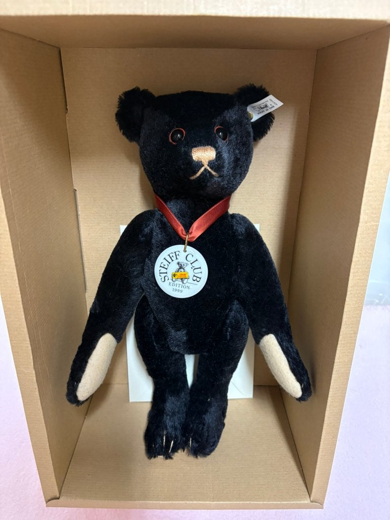 Steiff zwarte club beer repl 1912 uit 1999, 35cm., Ophalen of Verzenden, Zo goed als nieuw, Stoffen beer, Steiff