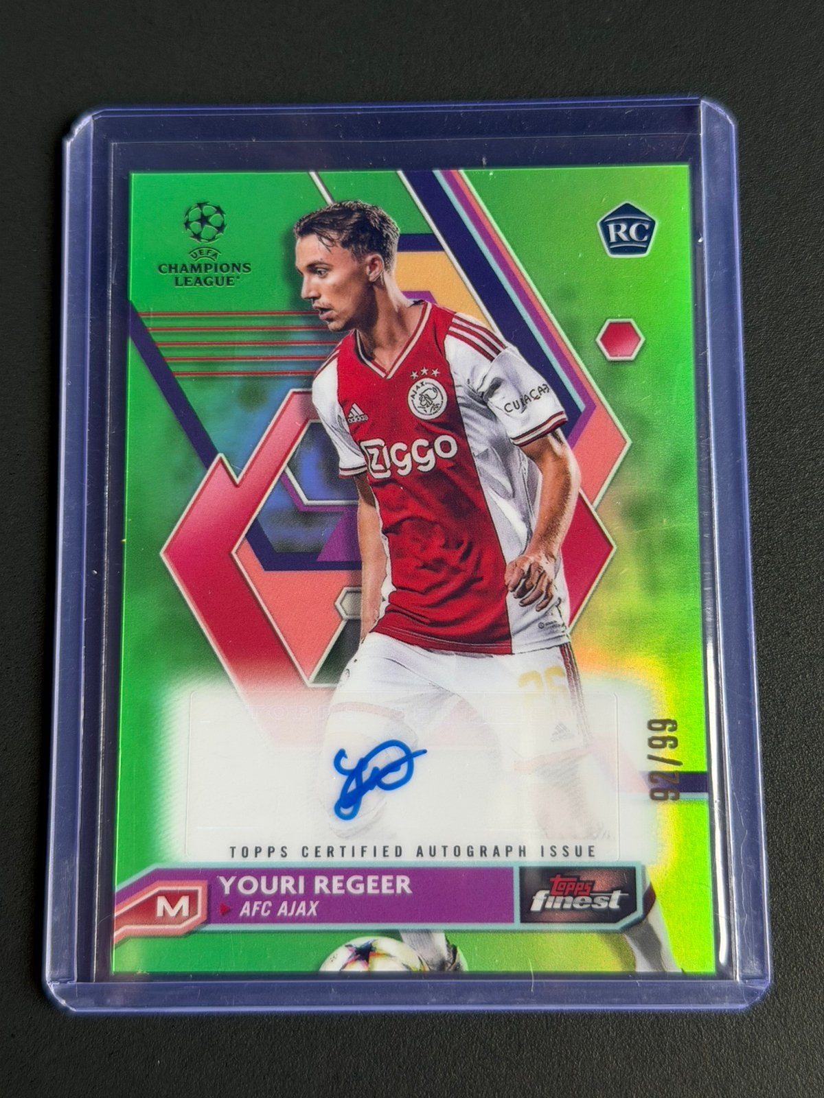 youri regeer /99 auto topps finest ucc ucl, Ophalen of Verzenden, Nieuw, Losse kaart, Foil