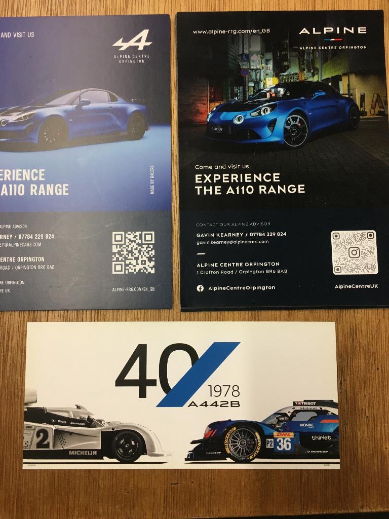 3x Renault Alpine A110 GB + A442B 40 jaar brochures folders, Ophalen of Verzenden, Zo goed als nieuw, Renault