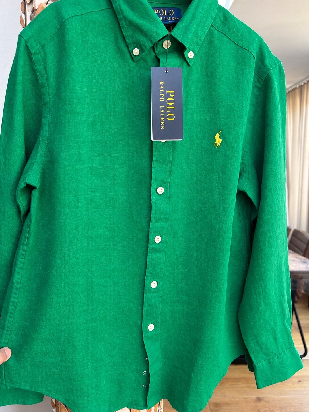 Polo Ralph Lauren Linnen Overhemd - Groen - Nieuw met kaartj, Ophalen of Verzenden, Nieuw, Groen, Halswijdte 39/40 (M)