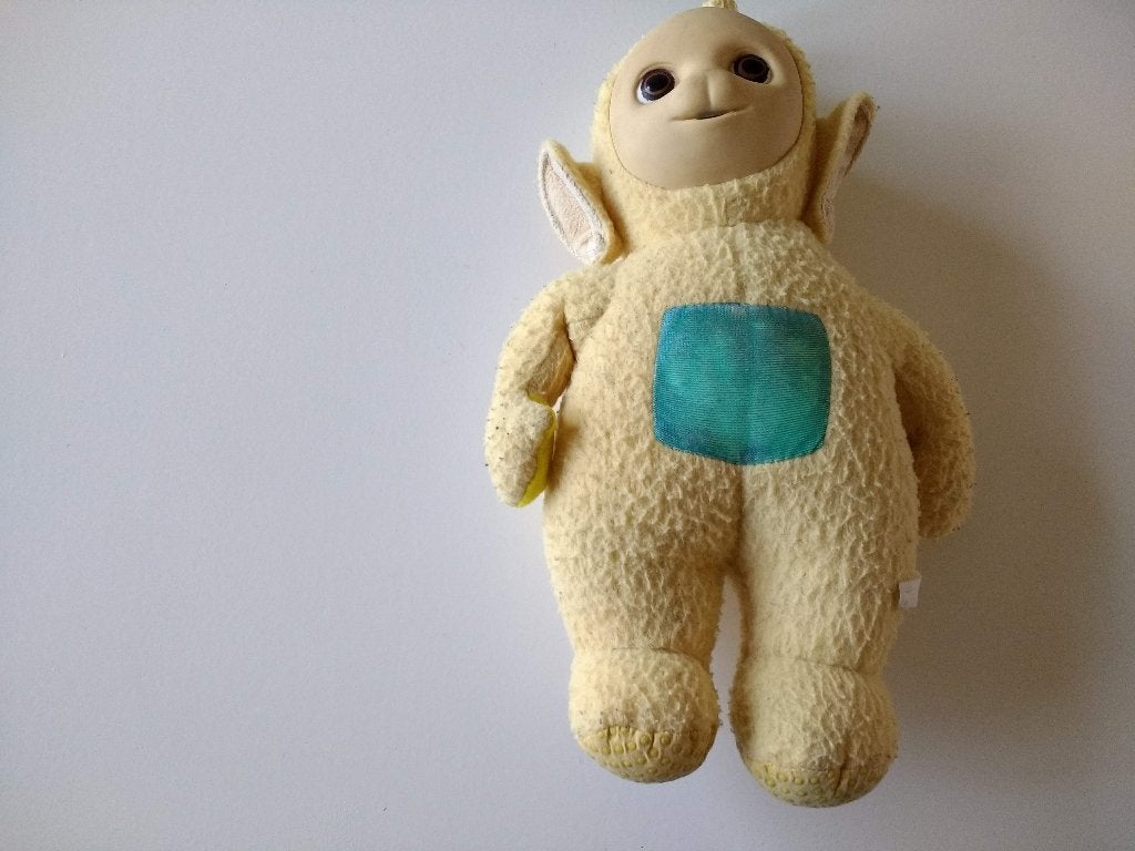 Teletubbie, teletubbiepop Laa Laa 32 cm hoog, Gebruikt, Geel, Overige typen, Ophalen of Verzenden