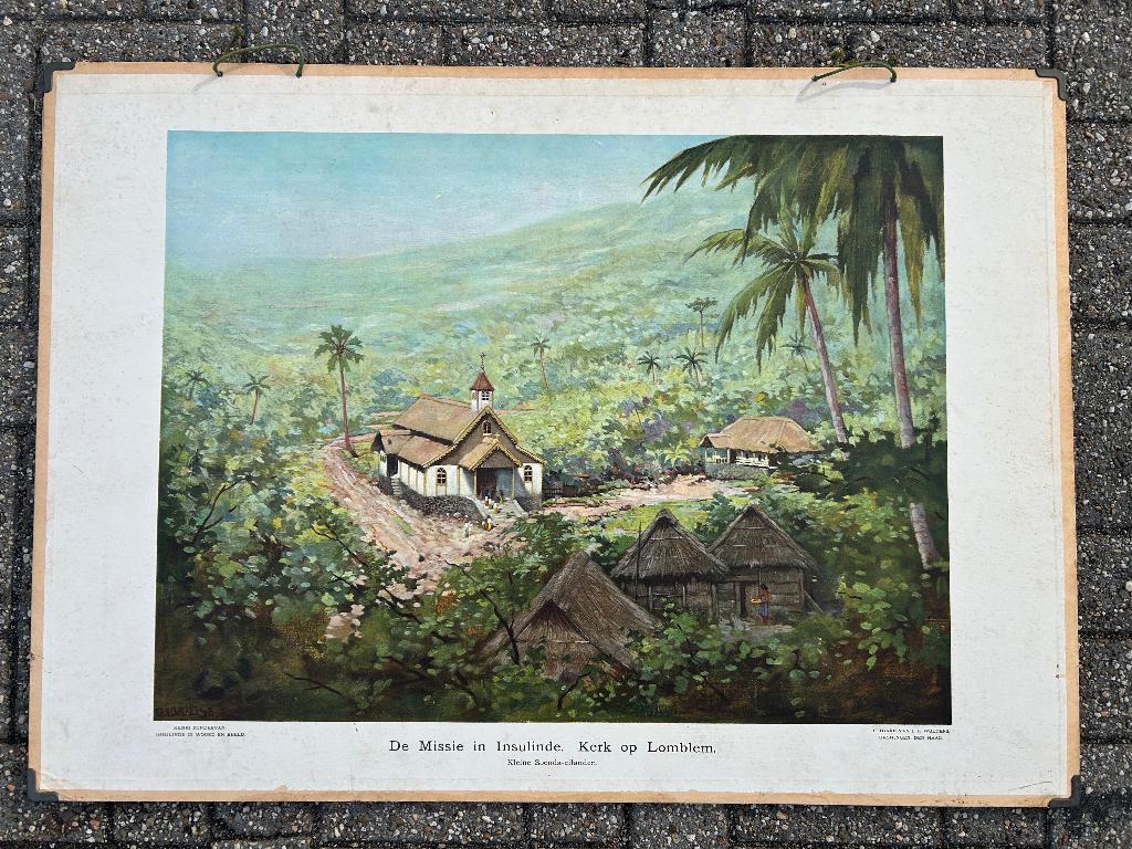 De missie te Insulinde. Kerk in Lombok, Antiek en Kunst, Antiek | Schoolplaten, Ophalen of Verzenden, Aardrijkskunde