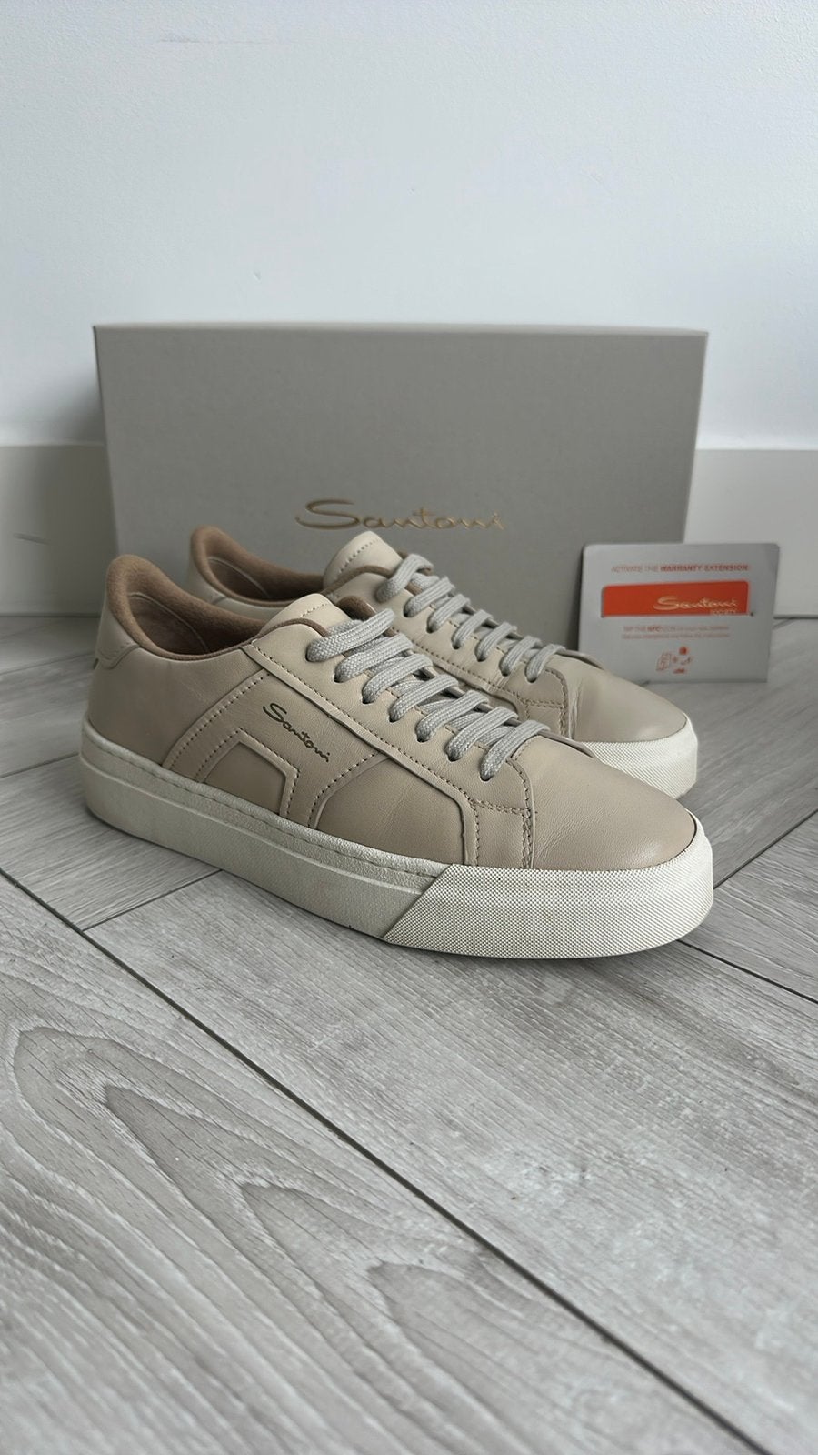 SANTONI Beige Leren Sneakers, maat 4,5/38,5 (UK/EU), Ophalen of Verzenden, Zo goed als nieuw, Overige kleuren