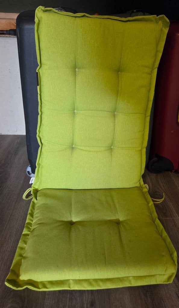 4 Limegroene tuinstoel kussens met hoes, Tuin en Terras, Tuinmeubel-accessoires, Zo goed als nieuw, Ophalen