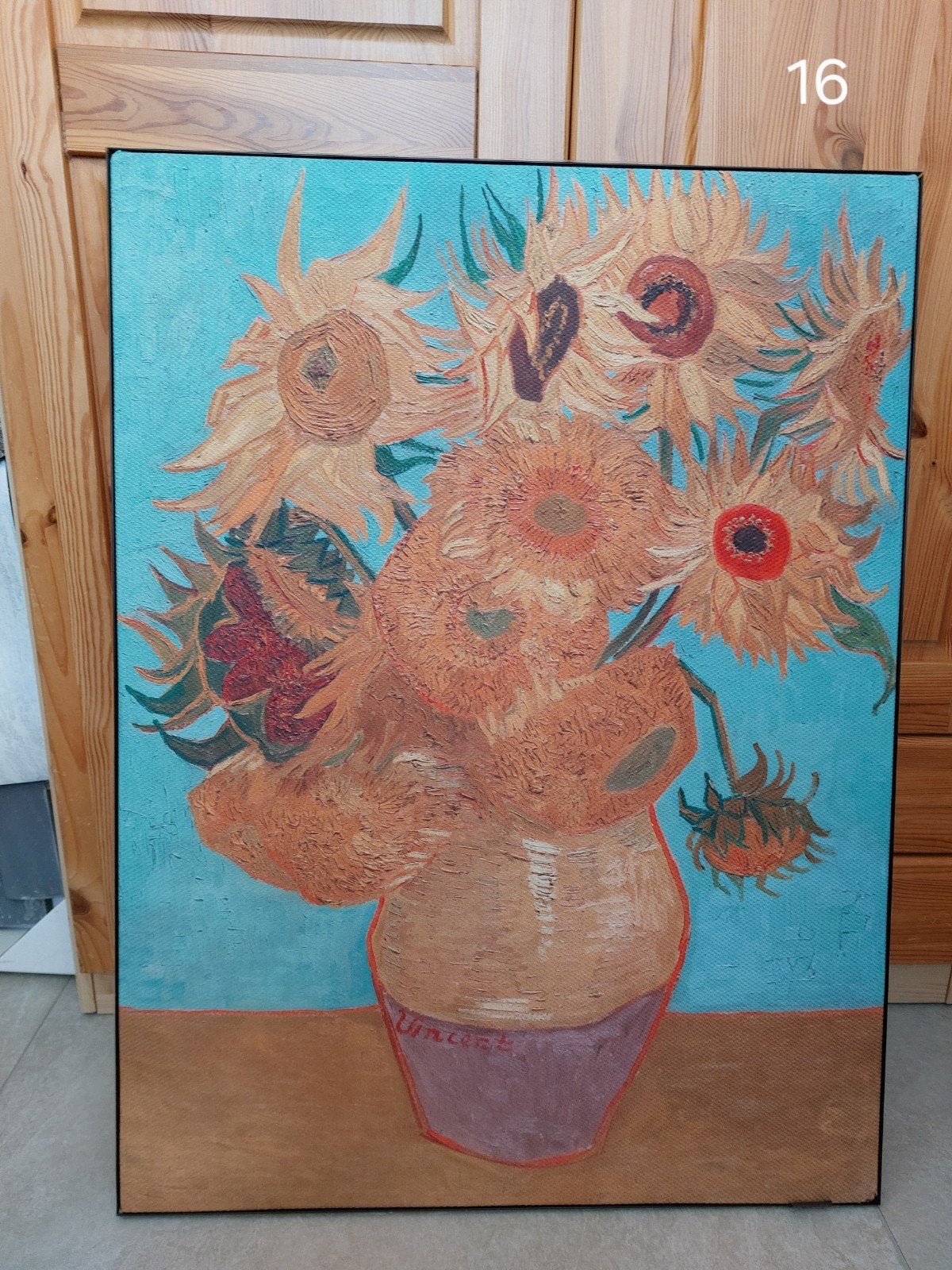 Schilderij Zonnebloemen in Vaas - Stijl van Van Gogh NIEUW, Doek, Expressionistisch, Handgeschilderd, Olieverf