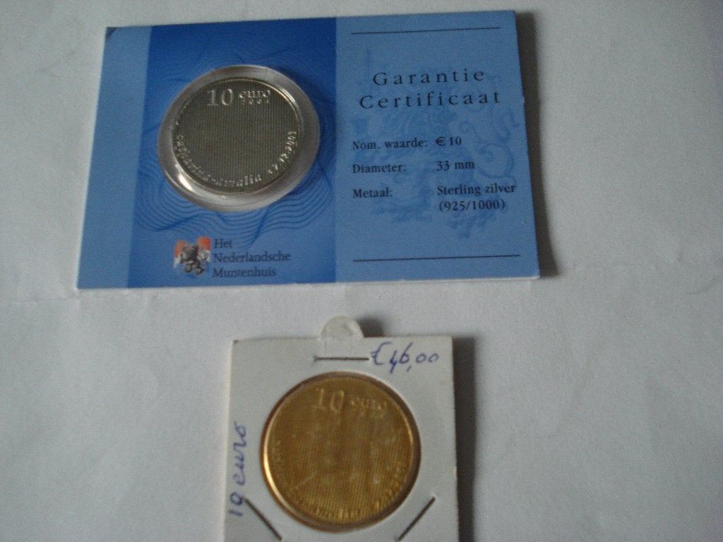 2 MAAL 10 EURO AMALIA NORMAAL  EN VERGULD, Setje, Koningin Beatrix, Zilver, Euro's